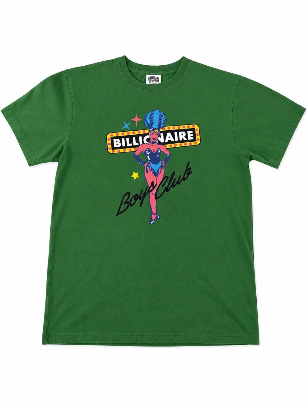 Billionaire Boys Club Green Tee with Colorful Showgirl Graphic